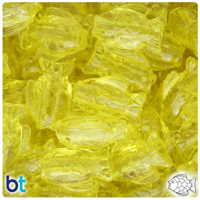 BeadTin Yellow Transparent 24mm Fish Plastic Pony Beads (24pcs)