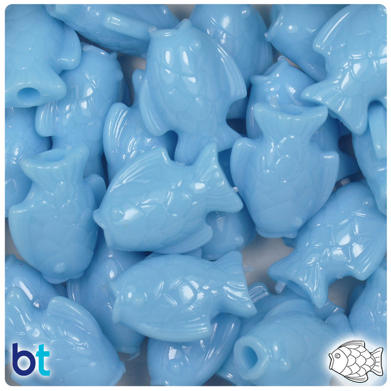 BeadTin Baby Blue Opaque 24mm Fish Plastic Pony Beads (24pcs)