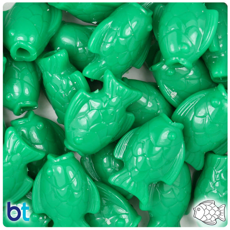 BeadTin Green Opaque 24mm Fish Plastic Pony Beads (24pcs)