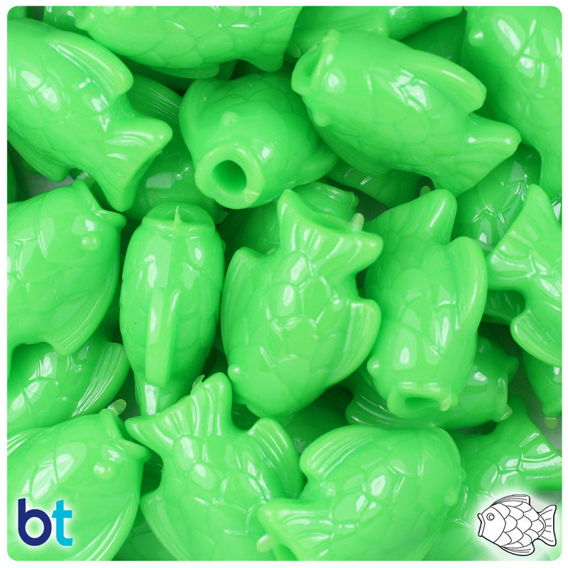 BeadTin Lime Opaque 24mm Fish Plastic Pony Beads (24pcs)