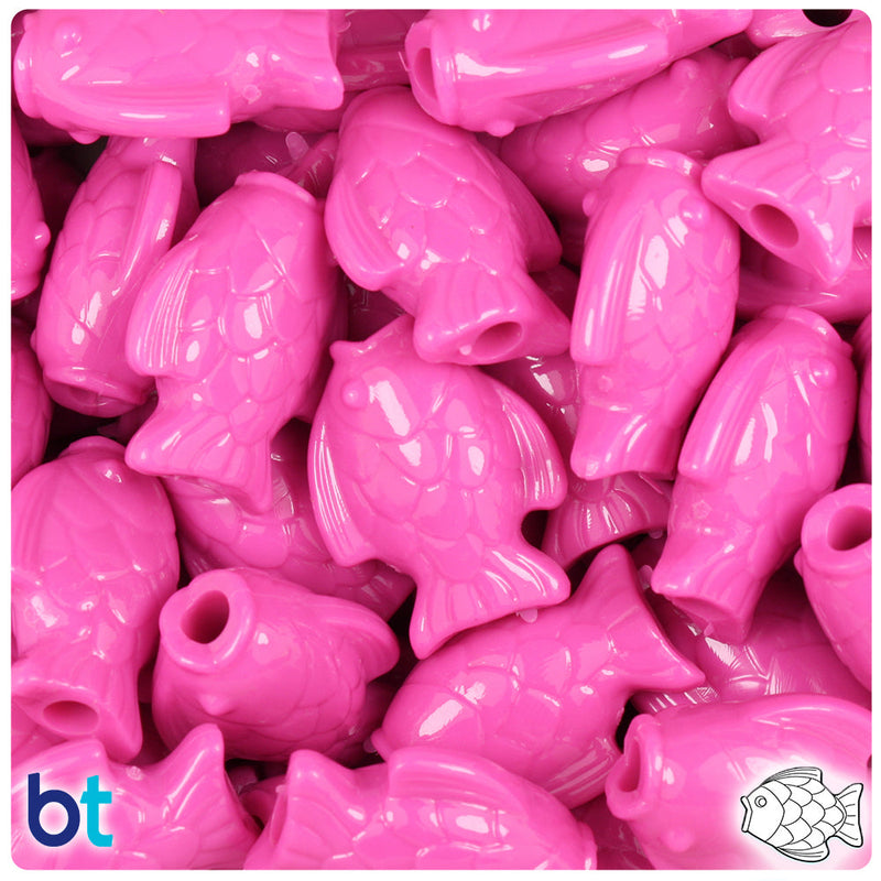 BeadTin Dark Pink Opaque 24mm Fish Plastic Pony Beads (24pcs)