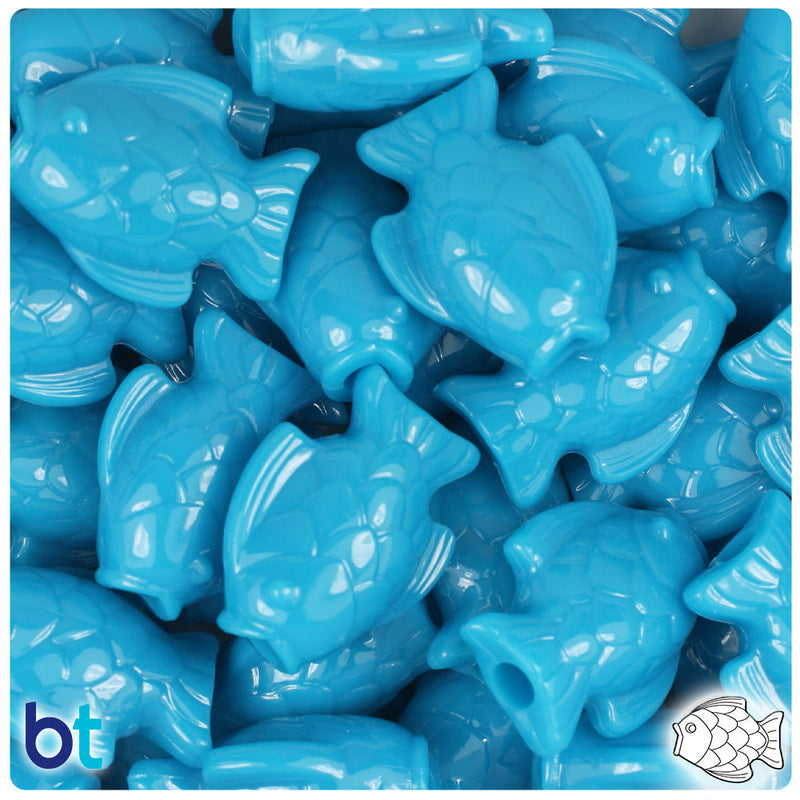 BeadTin Dark Turquoise Opaque 24mm Fish Plastic Pony Beads (24pcs)