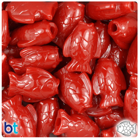 BeadTin Red Opaque 24mm Fish Plastic Pony Beads (24pcs)