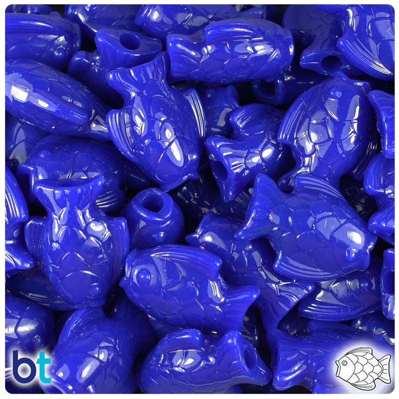 BeadTin Royal Blue Opaque 24mm Fish Plastic Pony Beads (24pcs)