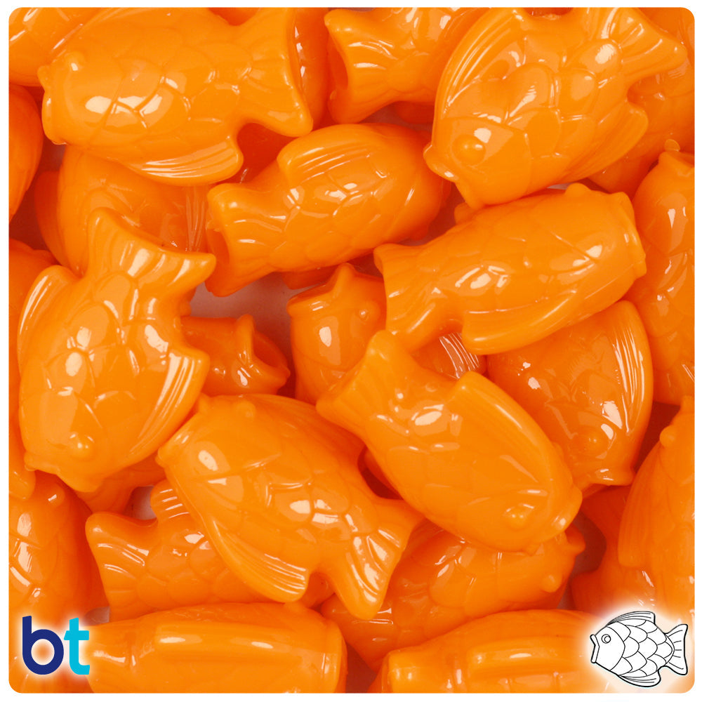 BeadTin Orange Opaque 24mm Fish Plastic Pony Beads (24pcs)