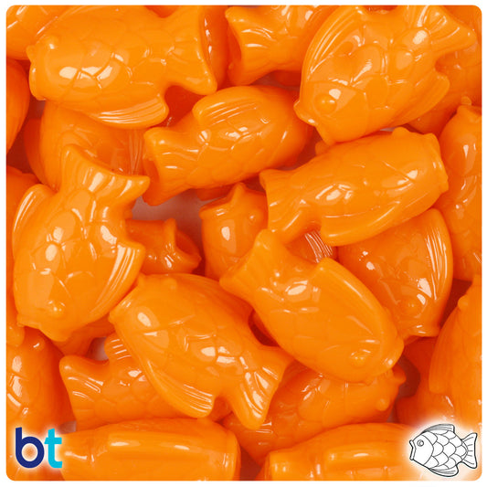 BeadTin Orange Opaque 24mm Fish Plastic Pony Beads (24pcs)