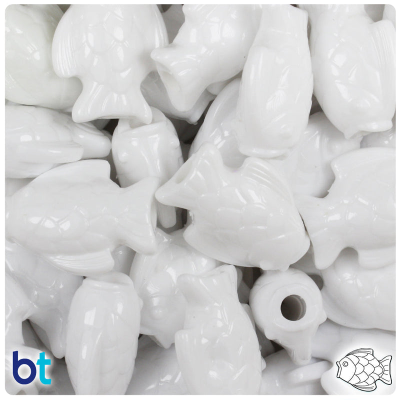 BeadTin White Opaque 24mm Fish Plastic Pony Beads (24pcs)