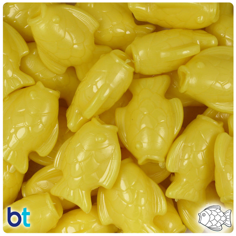 BeadTin Yellow Opaque 24mm Fish Plastic Pony Beads (24pcs)