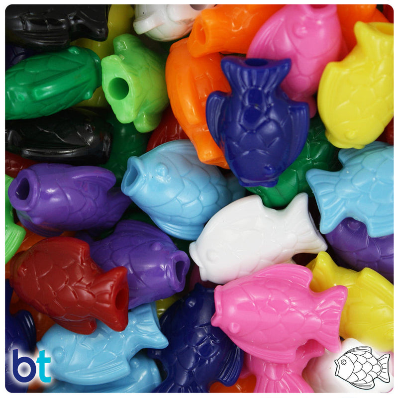 BeadTin Opaque Mix 24mm Fish Plastic Pony Beads (24pcs)