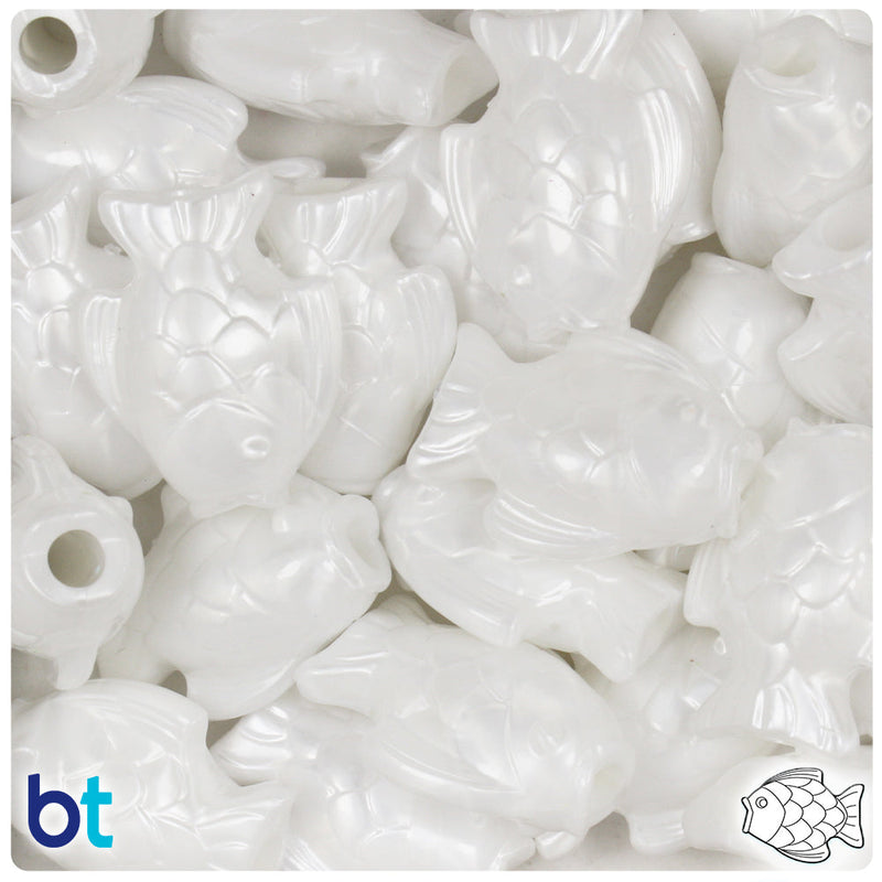 BeadTin White Pearl 24mm Fish Plastic Pony Beads (24pcs)