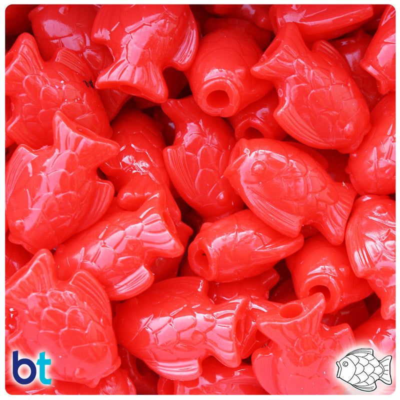 BeadTin Bright Red Opaque 24mm Fish Plastic Pony Beads (24pcs)