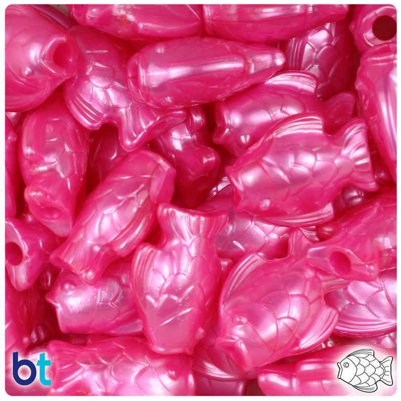 BeadTin Hot Pink Pearl 24mm Fish Plastic Pony Beads (24pcs)