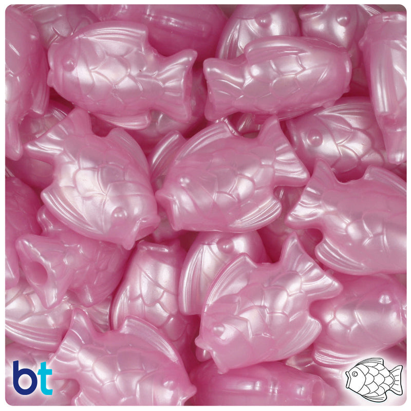 BeadTin Light Pink Pearl 24mm Fish Plastic Pony Beads (24pcs)