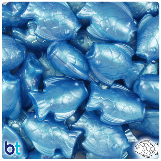 BeadTin Dark Blue Pearl 24mm Fish Plastic Pony Beads (24pcs)