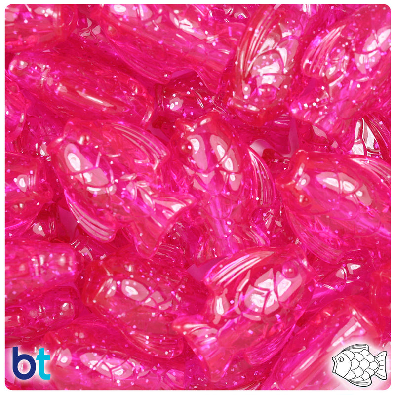 BeadTin Hot Pink Sparkle 24mm Fish Plastic Pony Beads (24pcs)