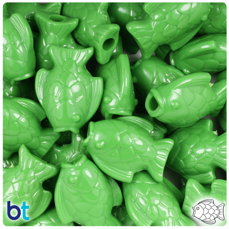 BeadTin Pea Green Opaque 24mm Fish Plastic Pony Beads (24pcs)