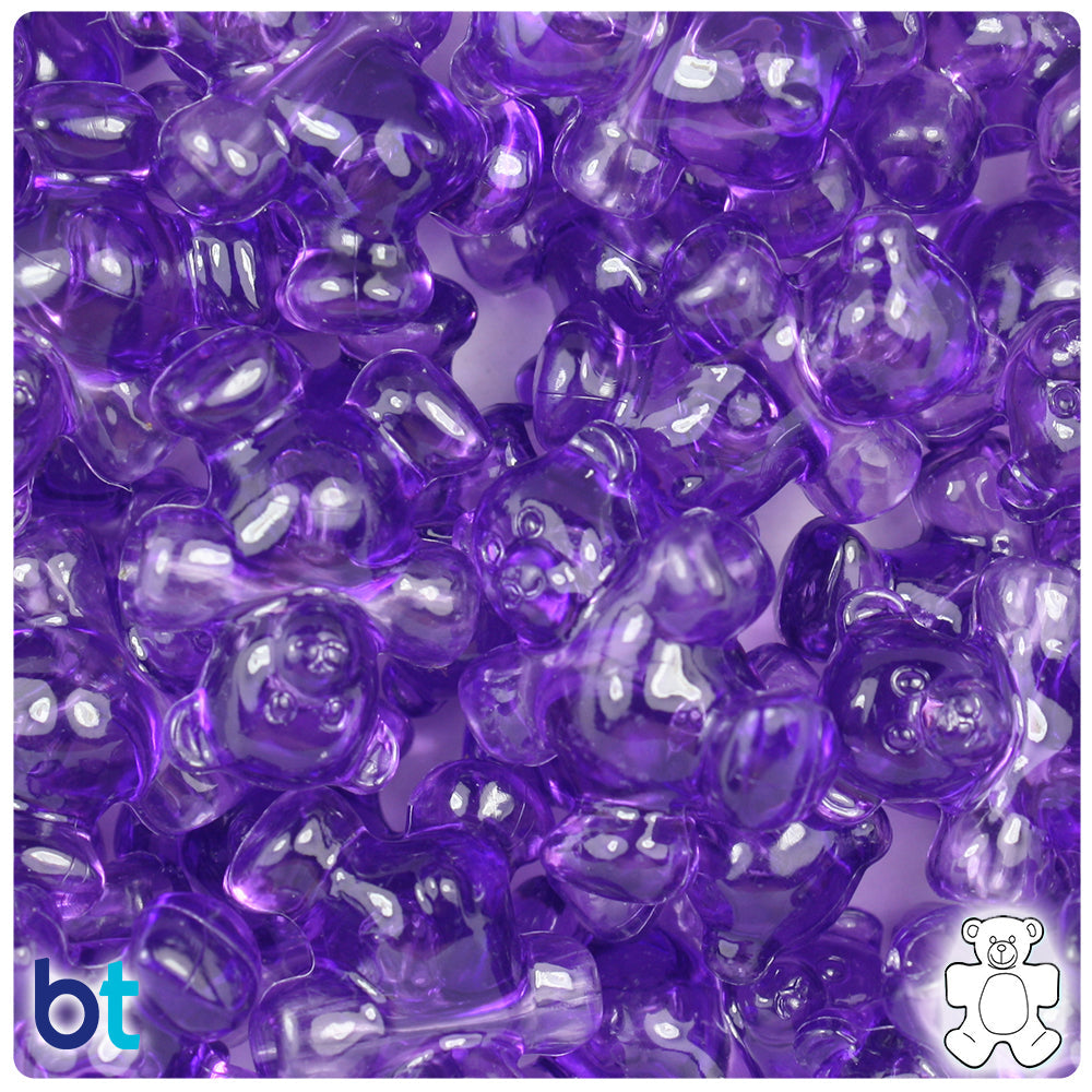 BeadTin Amethyst Transparent 25mm Teddy Bear Plastic Pony Beads (24pcs)