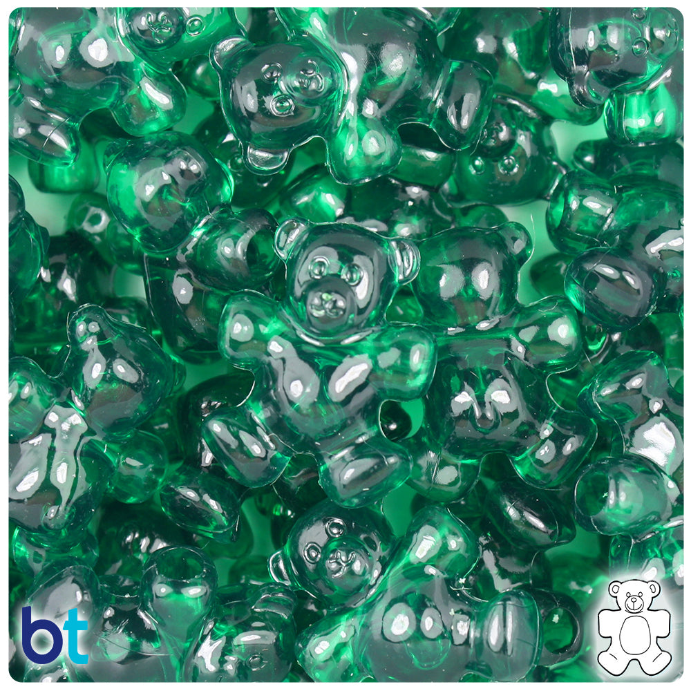 BeadTin Emerald Transparent 25mm Teddy Bear Plastic Pony Beads (24pcs)