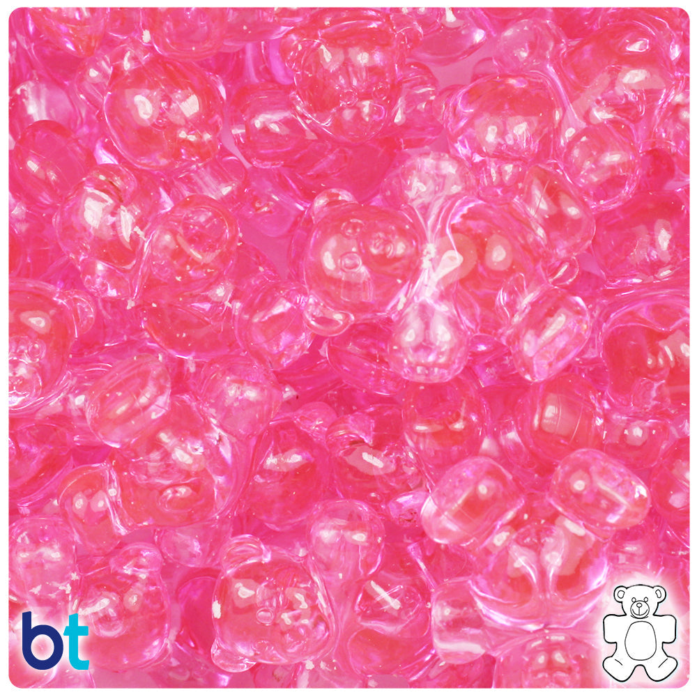 BeadTin Pink Transparent 25mm Teddy Bear Plastic Pony Beads (24pcs)