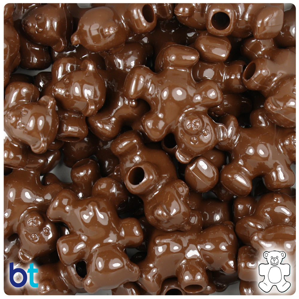 BeadTin Chocolate Opaque 25mm Teddy Bear Plastic Pony Beads (24pcs)