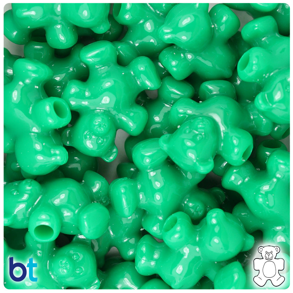 BeadTin Green Opaque 25mm Teddy Bear Plastic Pony Beads (24pcs)