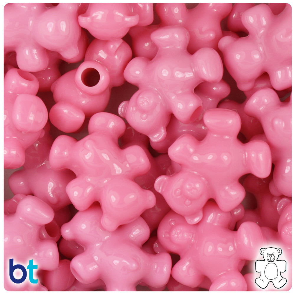 BeadTin Baby Pink Opaque 25mm Teddy Bear Plastic Pony Beads (24pcs)