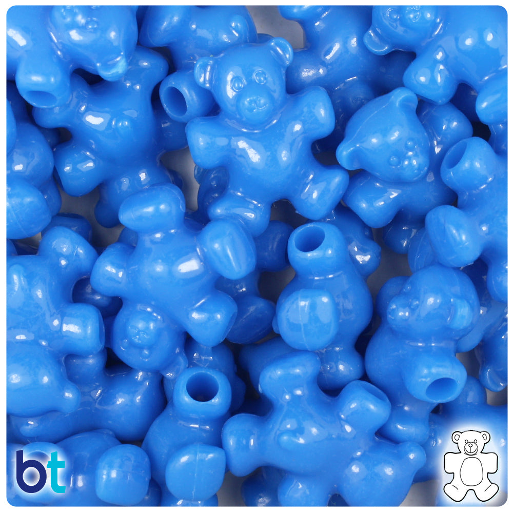 BeadTin True Blue Neon Bright 25mm Teddy Bear Plastic Pony Beads (24pcs)