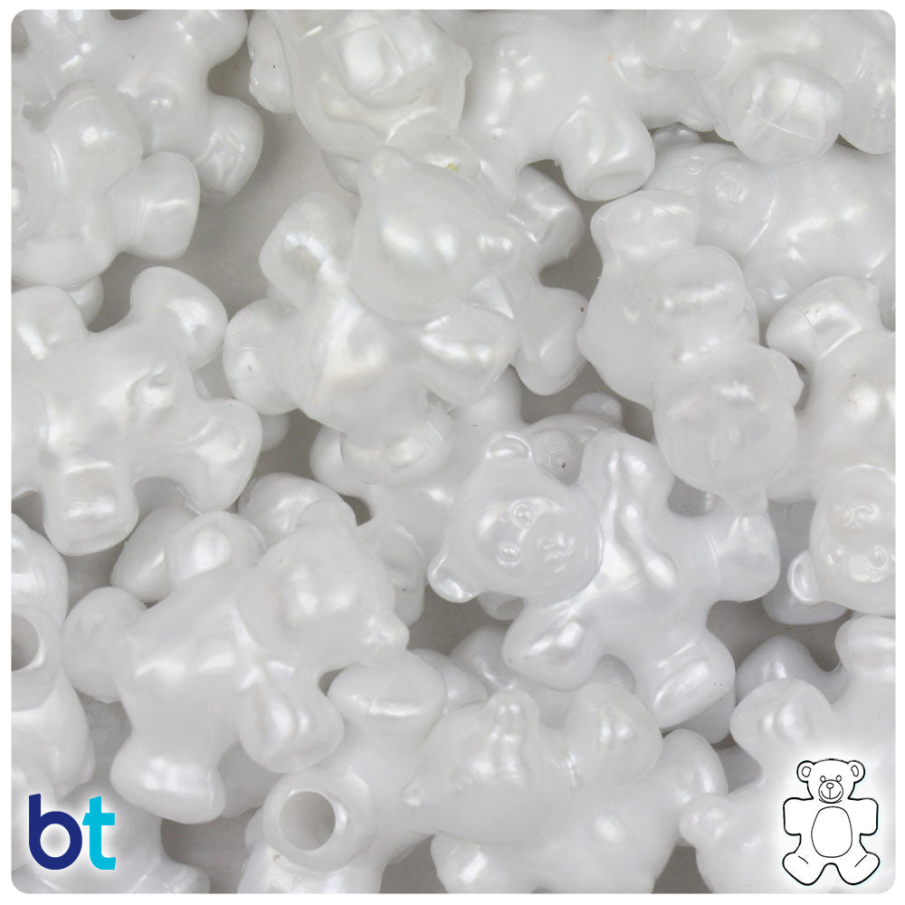 BeadTin White Pearl 25mm Teddy Bear Plastic Pony Beads (24pcs)