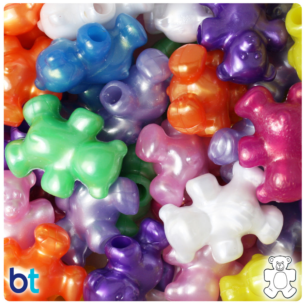BeadTin Pearl Mix 25mm Teddy Bear Plastic Pony Beads (24pcs)