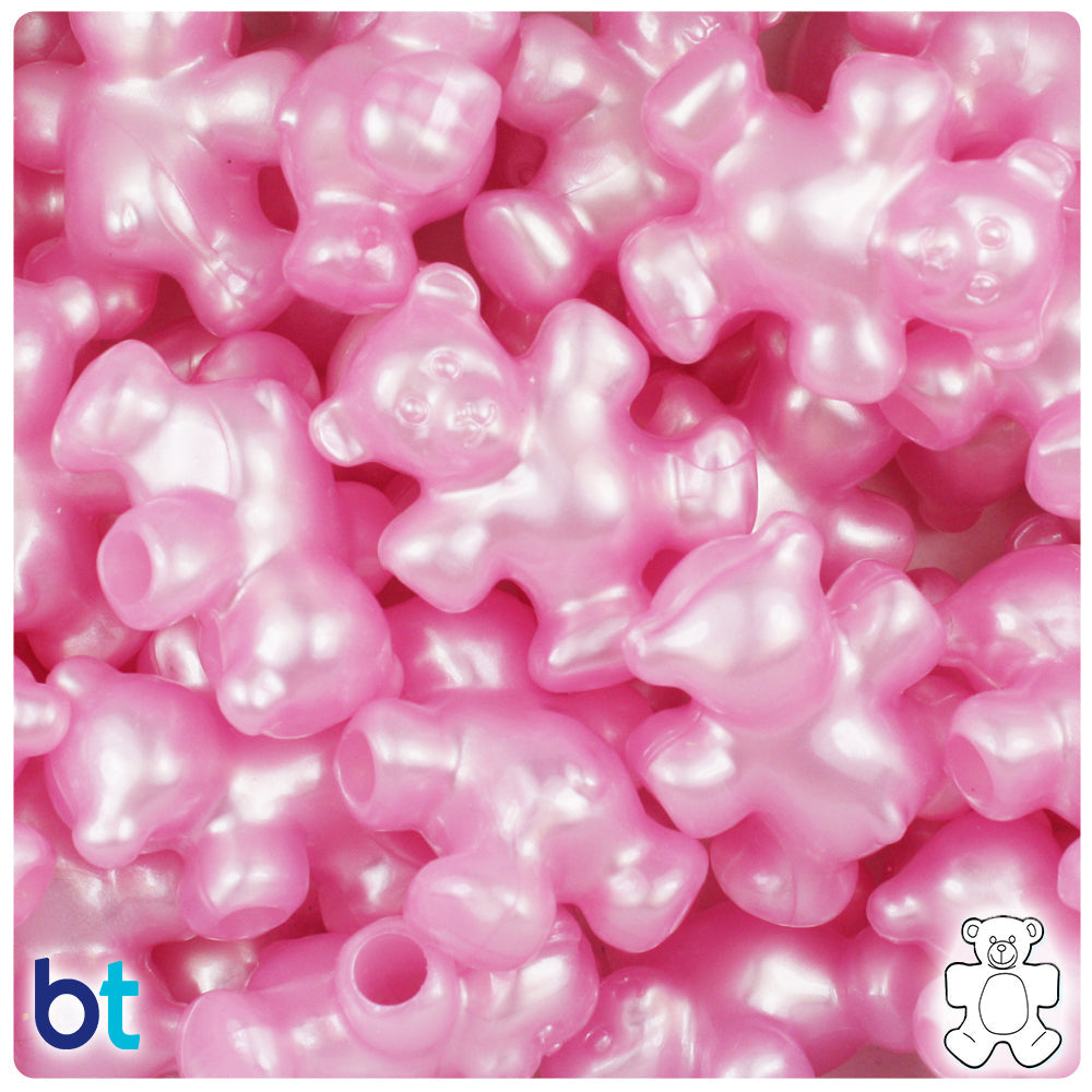 BeadTin Light Pink Pearl 25mm Teddy Bear Plastic Pony Beads (24pcs)