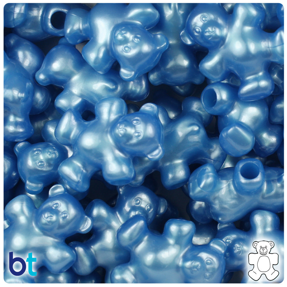 BeadTin Dark Blue Pearl 25mm Teddy Bear Plastic Pony Beads (24pcs)