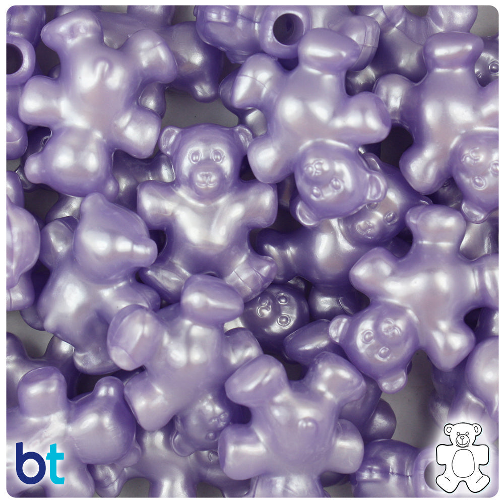 BeadTin Light Purple Pearl 25mm Teddy Bear Plastic Pony Beads (24pcs)