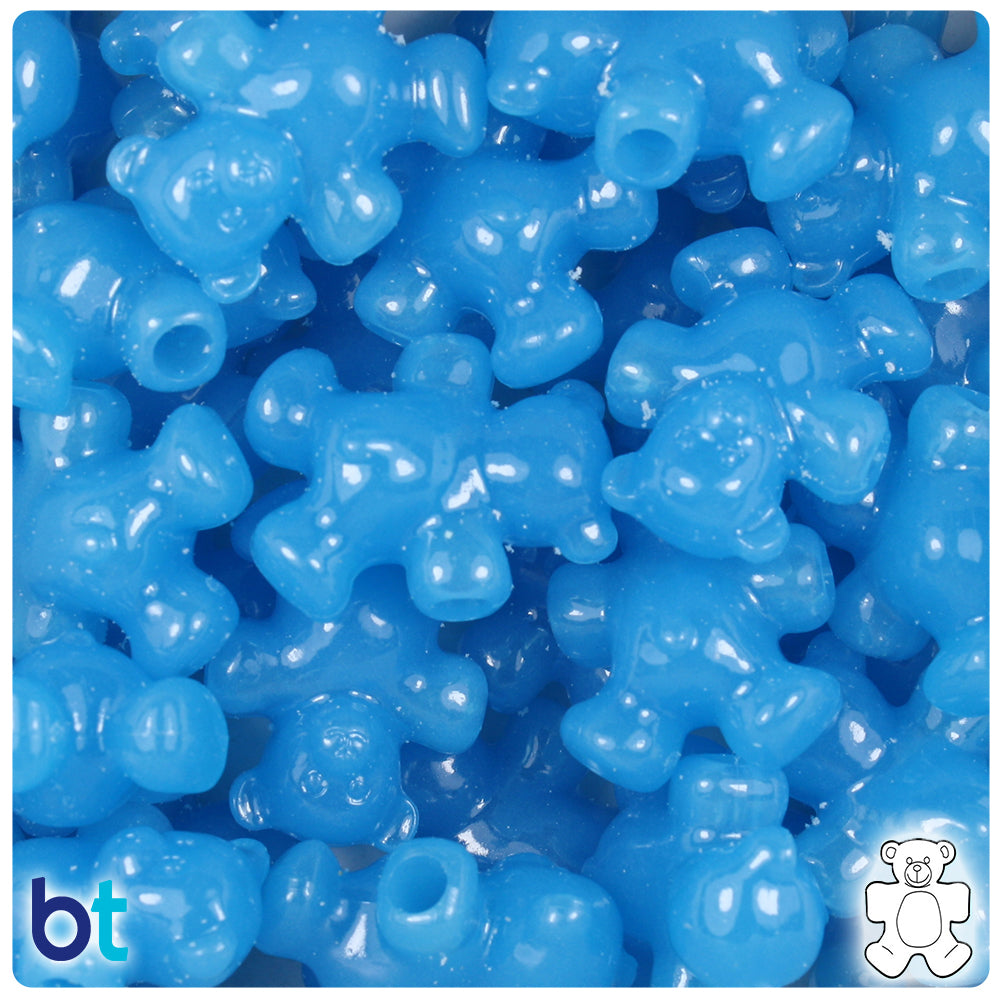 BeadTin Blue Glow 25mm Teddy Bear Plastic Pony Beads (24pcs)