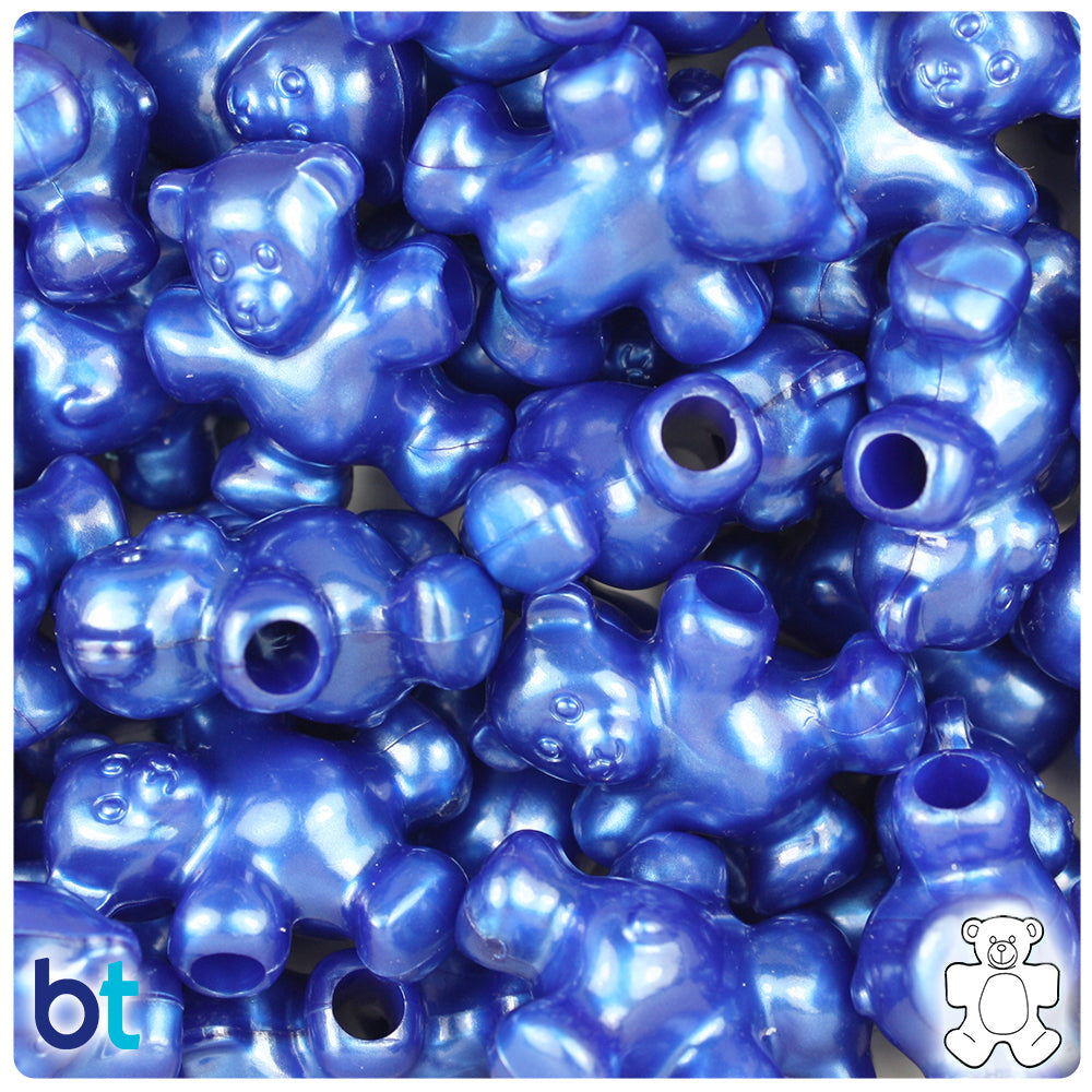 BeadTin Cobalt Pearl 25mm Teddy Bear Plastic Pony Beads (24pcs)