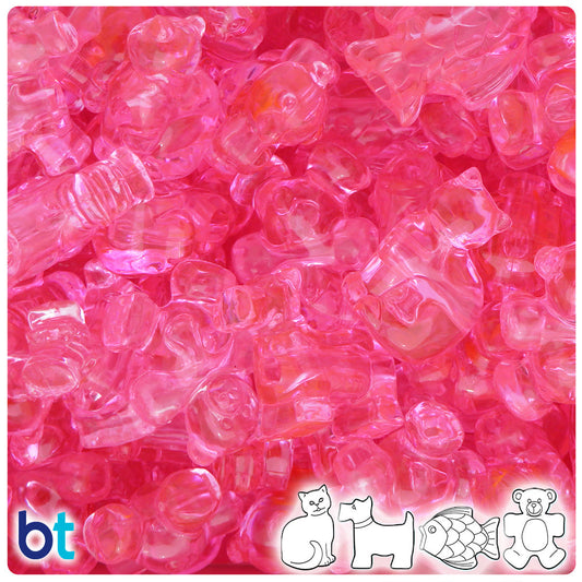 BeadTin Pink Transparent Pet Parade Plastic Pony Beads (2oz)