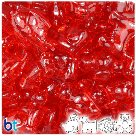 BeadTin Ruby Transparent Pet Parade Plastic Pony Beads (2oz)