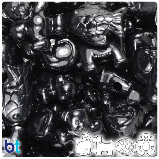 BeadTin Black Opaque Pet Parade Plastic Pony Beads (2oz)