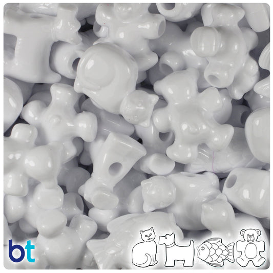 BeadTin White Opaque Pet Parade Plastic Pony Beads (2oz)