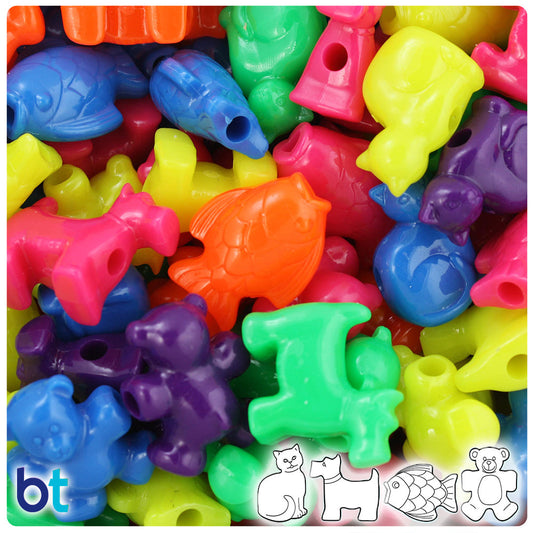 BeadTin Neon Bright Mix Pet Parade Plastic Pony Beads (2oz)