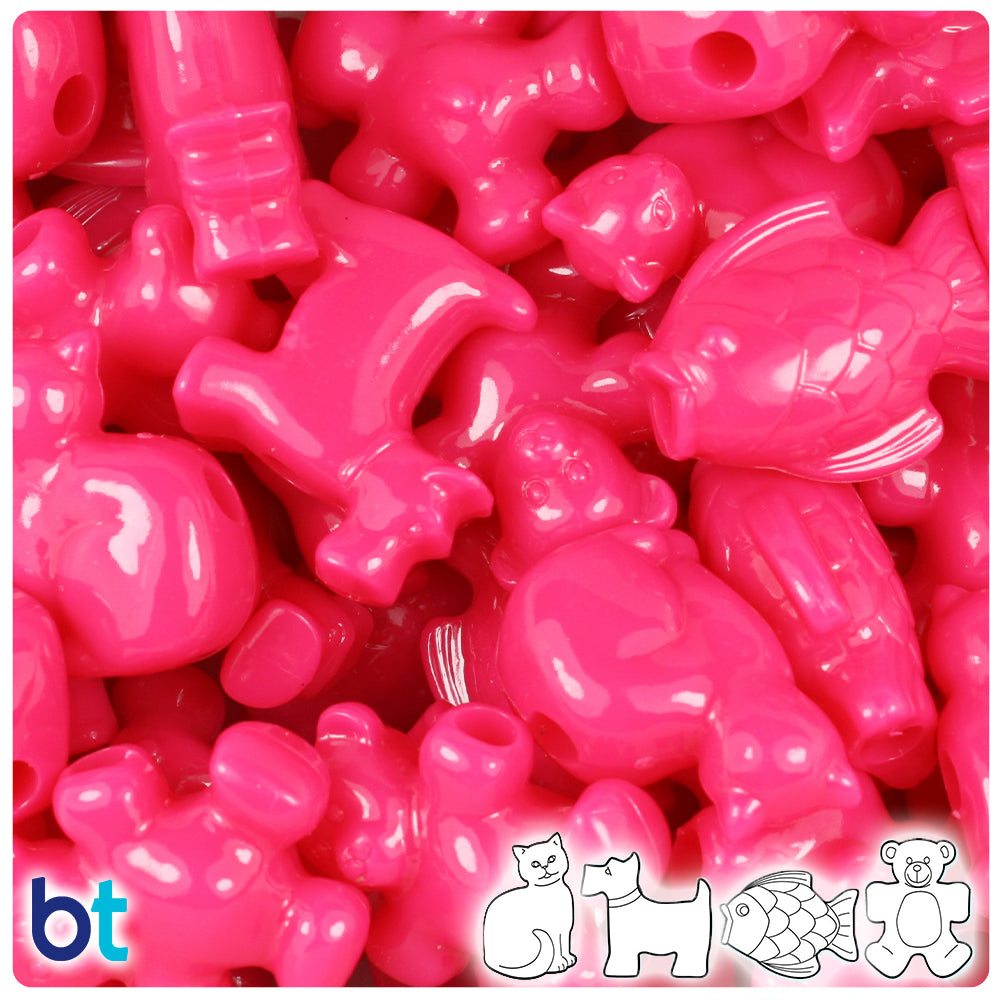 BeadTin Magenta Neon Bright Pet Parade Plastic Pony Beads (2oz)