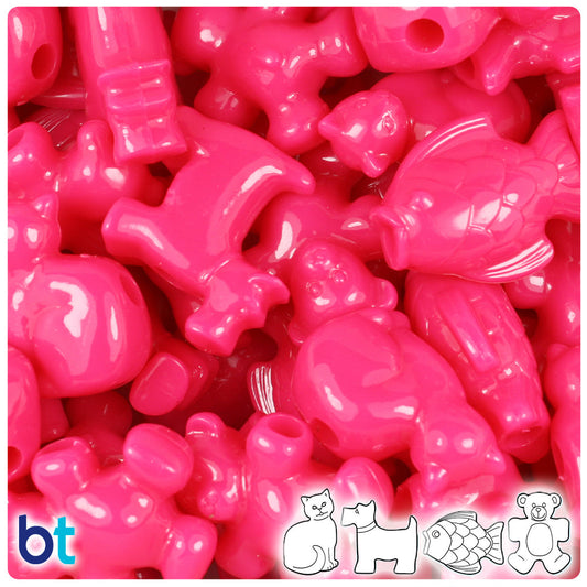 BeadTin Magenta Neon Bright Pet Parade Plastic Pony Beads (2oz)