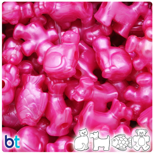 BeadTin Hot Pink Pearl Pet Parade Plastic Pony Beads (2oz)