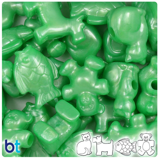 BeadTin Bright Green Pearl Pet Parade Plastic Pony Beads (2oz)