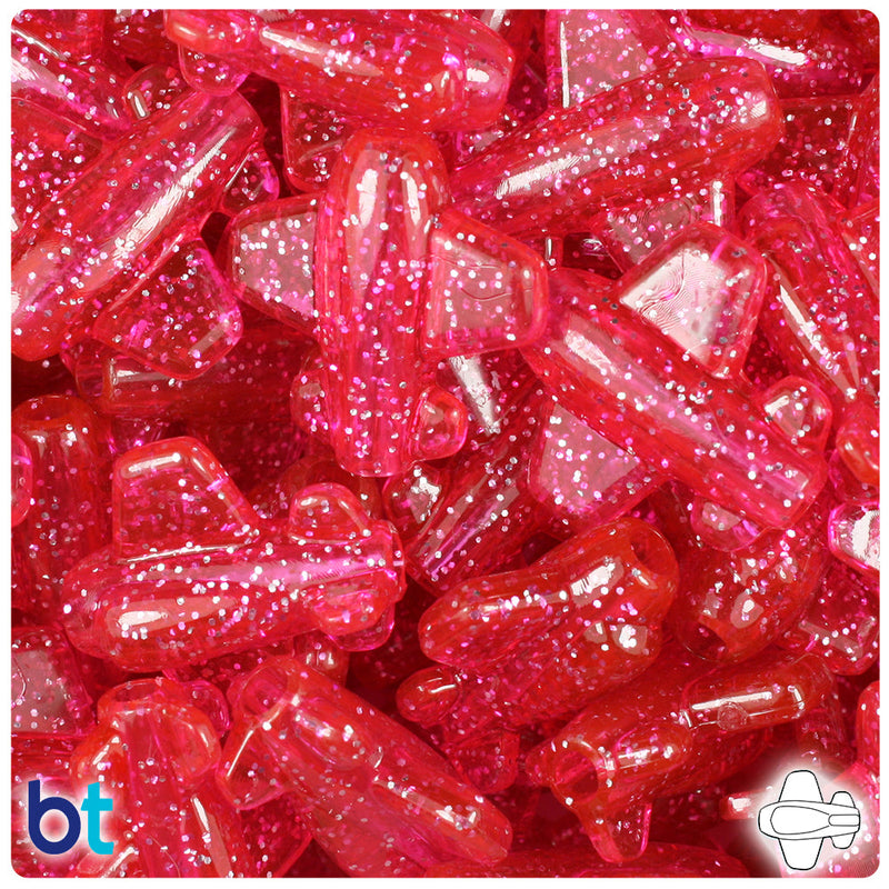 BeadTin Hot Pink Sparkle 25mm Airplane Plastic Pony Beads (24pcs)