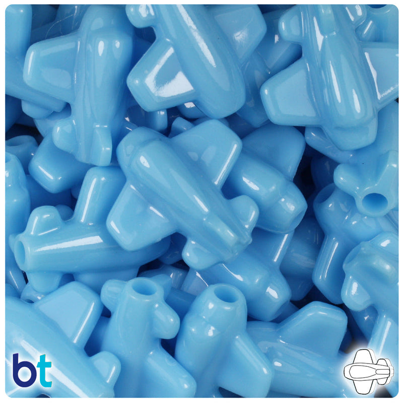 BeadTin Baby Blue Opaque 25mm Airplane Plastic Pony Beads (24pcs)