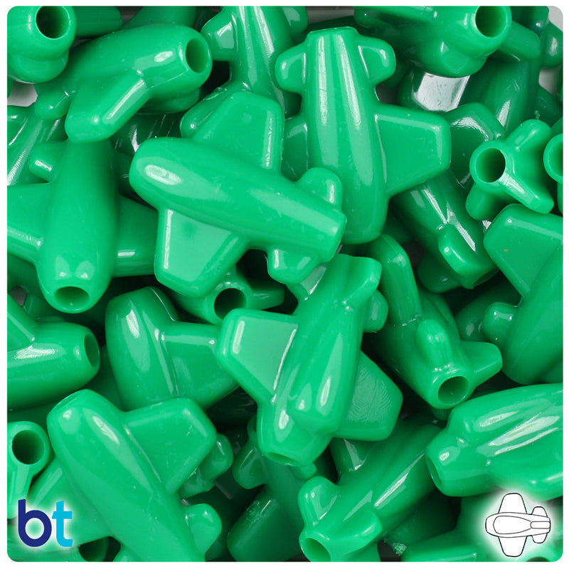 BeadTin Green Opaque 25mm Airplane Plastic Pony Beads (24pcs)