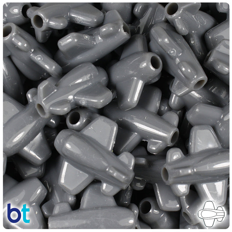 BeadTin Dark Grey Opaque 25mm Airplane Plastic Pony Beads (24pcs)