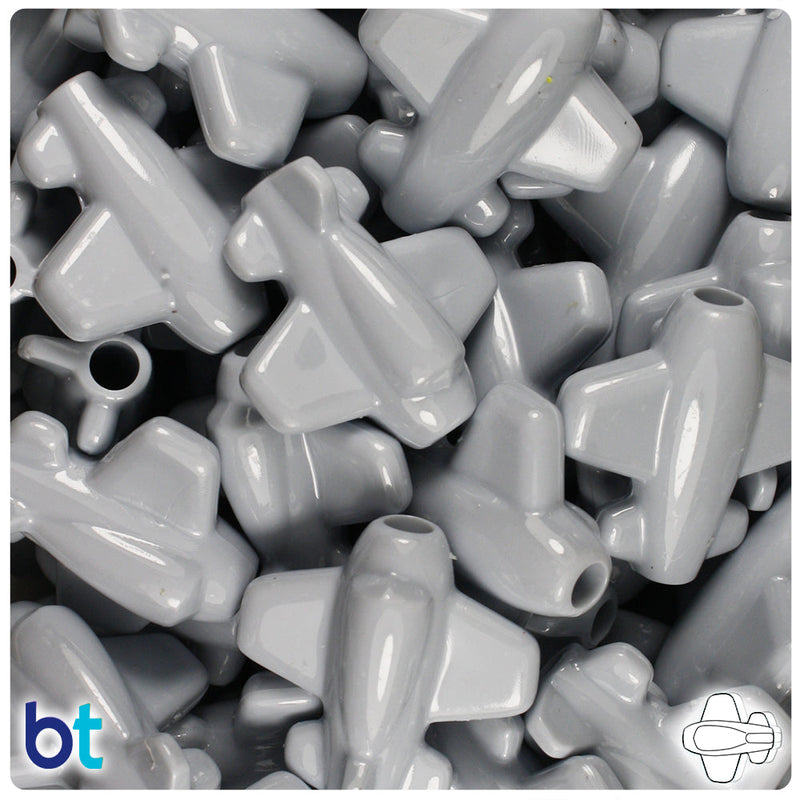 BeadTin Grey Opaque 25mm Airplane Plastic Pony Beads (24pcs)