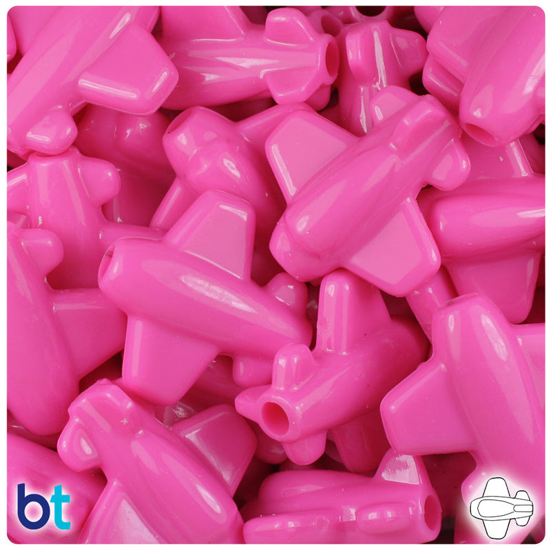 BeadTin Dark Pink Opaque 25mm Airplane Plastic Pony Beads (24pcs)