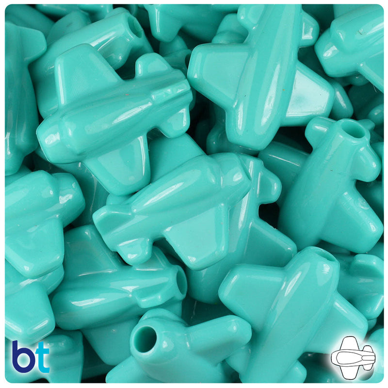 BeadTin Light Turquoise Opaque 25mm AirPlane Plastic Pony Beads (24pcs)